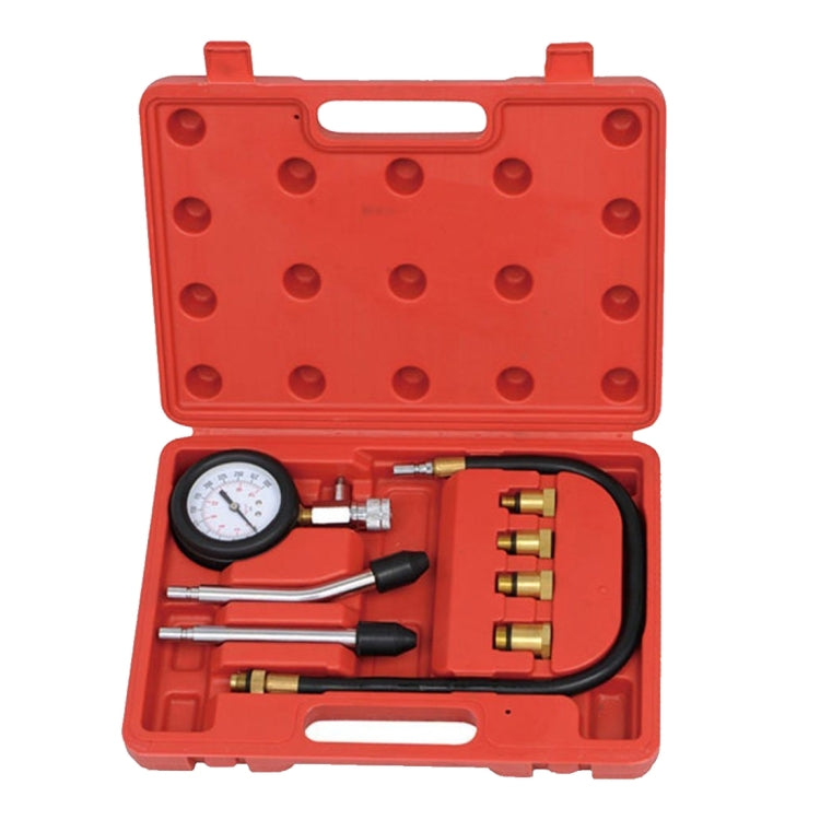Mechanical noise detector tool set: dial pressure gauge, tubing, and nozzle adapters in case