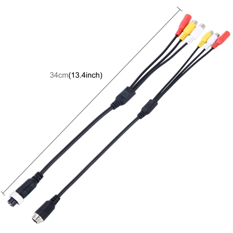 Car AV extension cable, 34cm with 4-pin plug and 3 RCA ends (red/yellow/white)