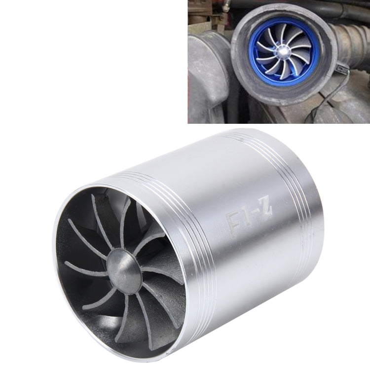 Silver F1-Z intake supercharger fan unit with turbine blades, cylindrical housing