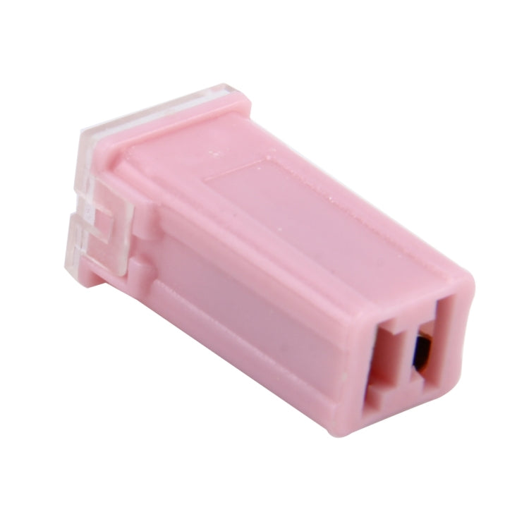 Pink straight push-in PAL fuse holder with rectangular plastic shell and female blade socket