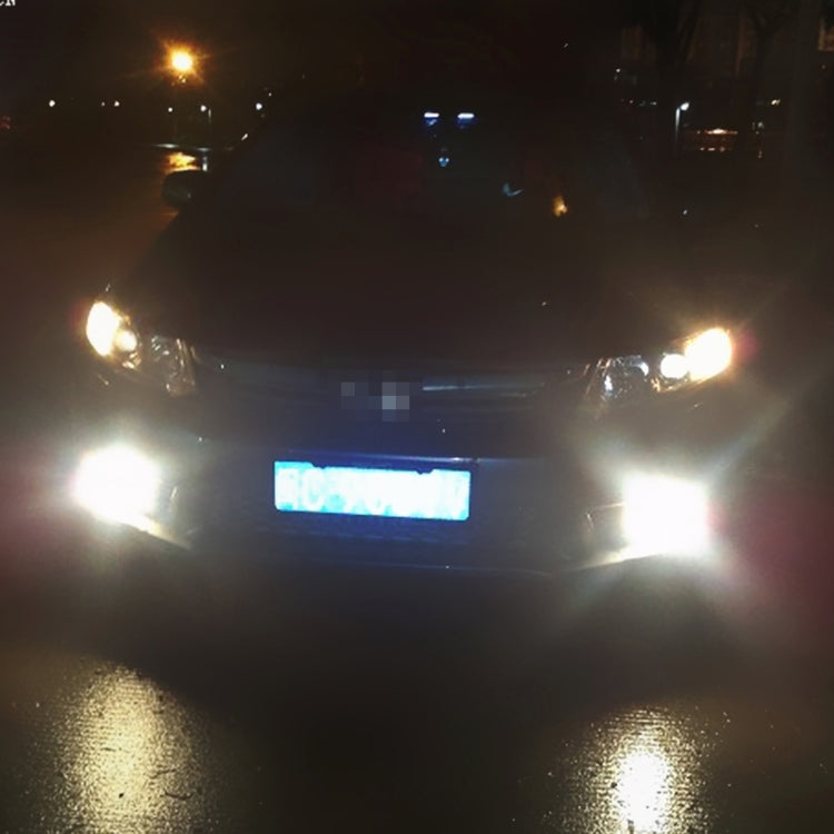 White LED bulbs lit in a vehicle front lighting area