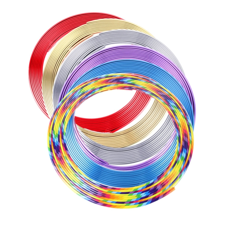 Shiny flexible wheel hub trim strip rolls in gold, red, silver, blue, multicolor