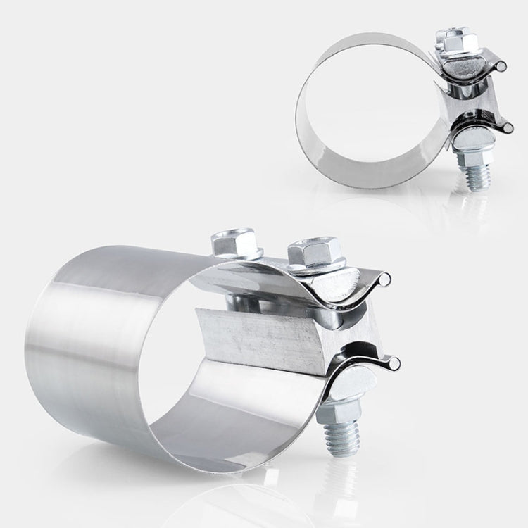 Stainless steel exhaust downpipe band clamp, two-piece style with bolt hardware