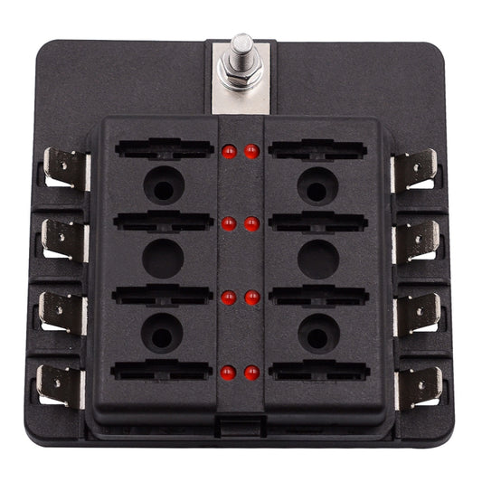 1 in 8 Out Fuse Box PC Terminal Block Fuse Holder Kits with LED Warning Indicator for Auto Car Truck Boat, 1 in 8 Out (PC Terminal Block)