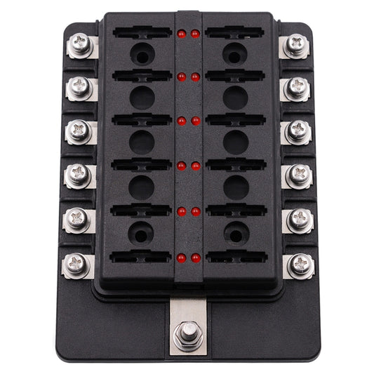 1 in 12 Out Fuse Box Screw Terminal Section Fuse Holder Kits with LED Warning Indicator for Auto Car Truck Boat, 1 in 12 Out (Screw Terminal Section)