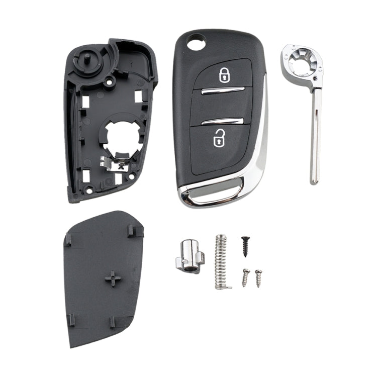 Car key fob parts kit with shells, key blade, spring, and screws