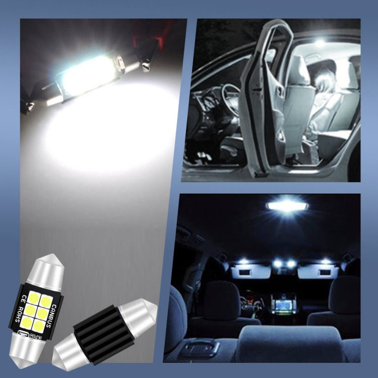 31mm LED car reading/light bulbs, 2-pack, with compact silver housing and bright white glow