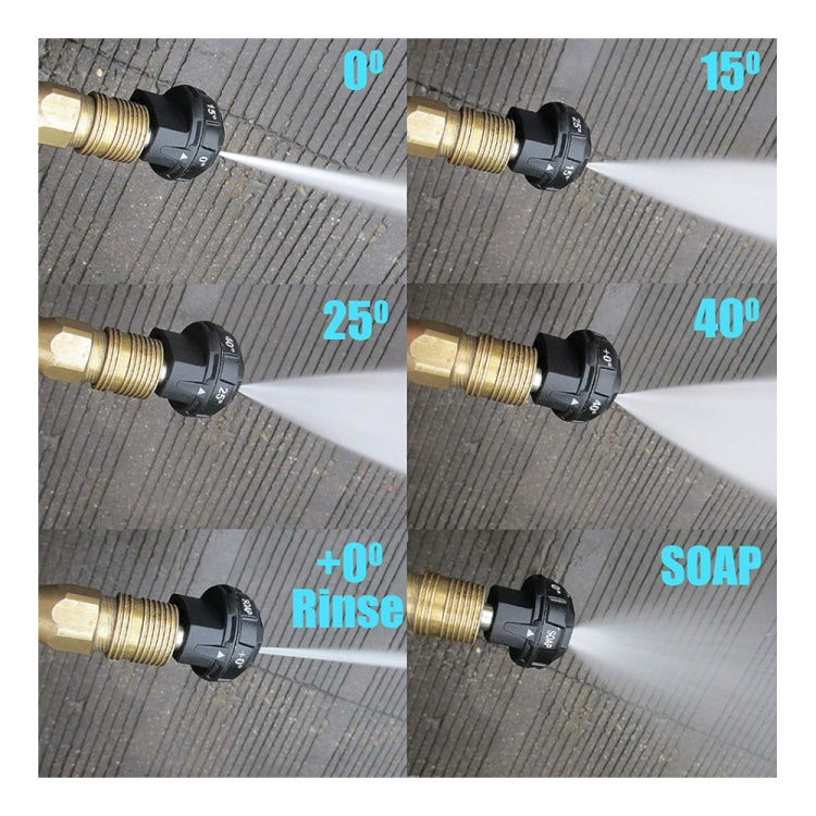 High-pressure nozzle with multiple spray angles, including rinse and soap modes