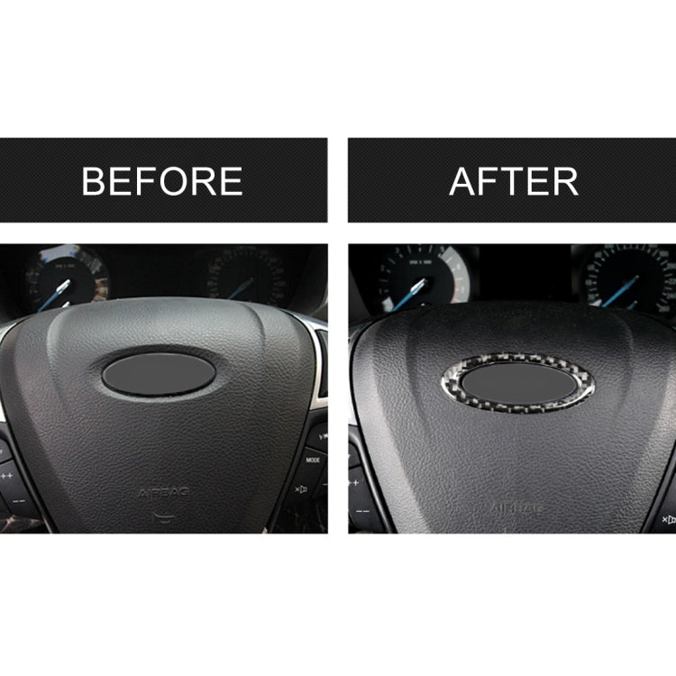 Steering wheel frame decorative sticker with oval carbon-fiber border on dark leather wheel