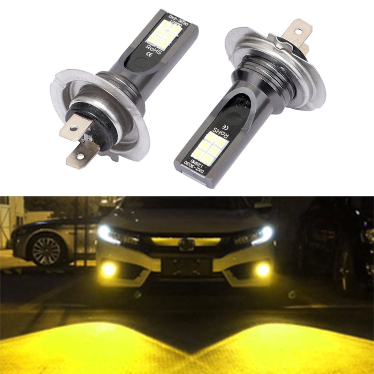 Two H7 LED fog light bulbs with SMD LED bars and silver mounts, white light.