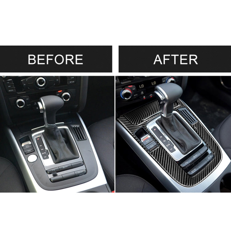 Car center console with carbon fiber gear shift surround sticker, black textured finish