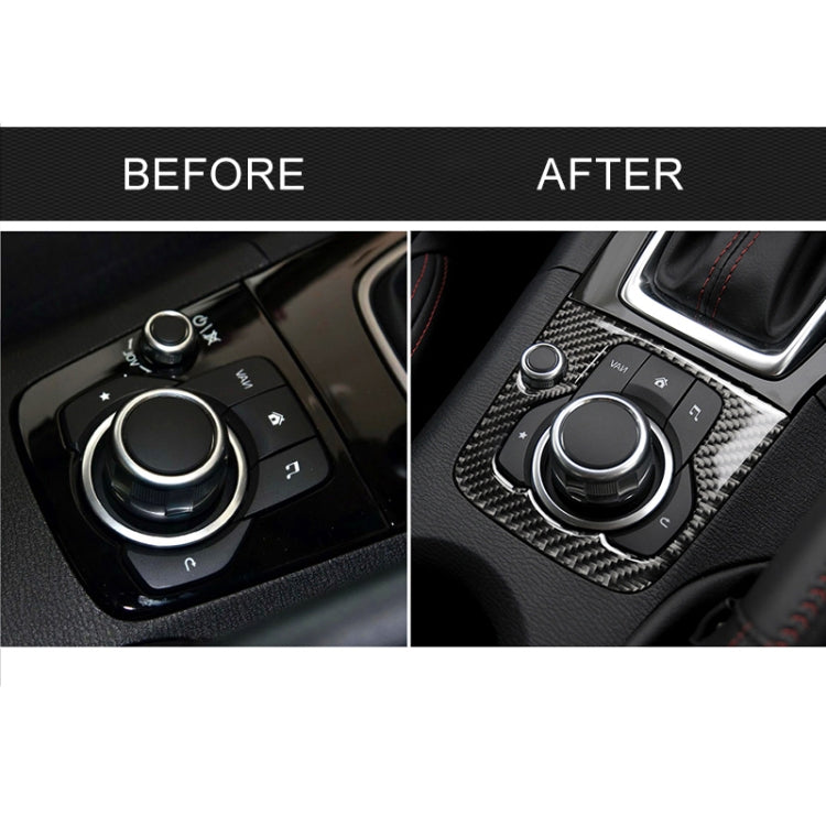 Car dashboard center controls with carbon fiber multimedia frame sticker around knob