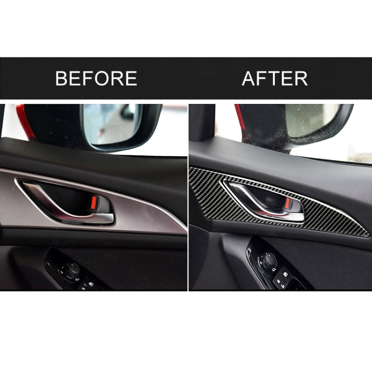 Before-and-after door handle trim: black carbon-fiber inner frame with red accent