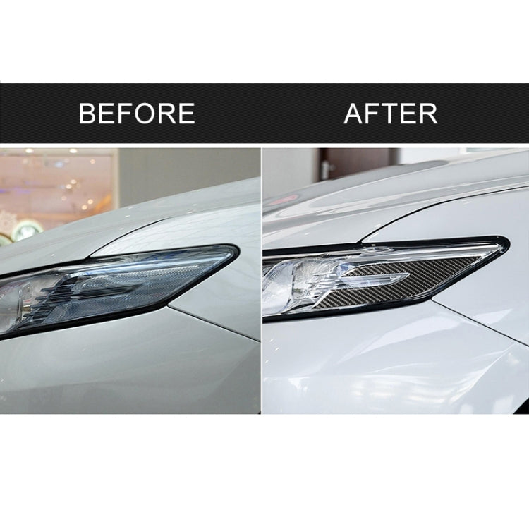 Car headlight with black carbon fiber decorative sticker, before-and-after view