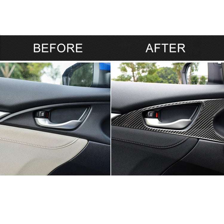 Car door inner handle wrist panel sticker with black carbon fiber trim installed