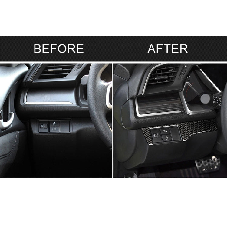 Headlight switch panel area with carbon fiber sticker, before and after view