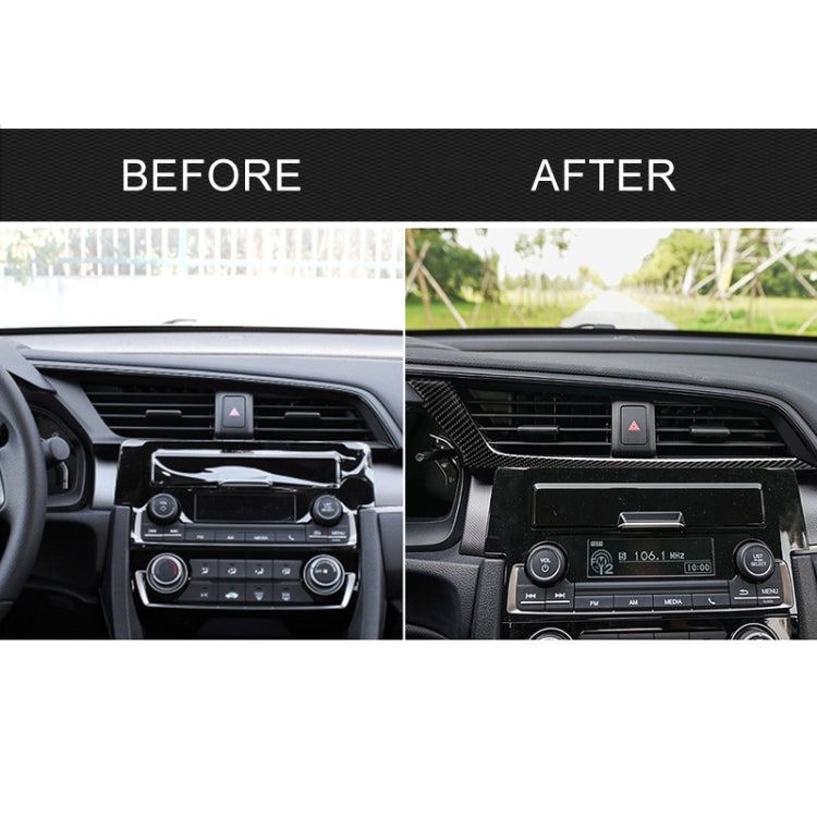 Dashboard before and after showing installed carbon fiber-style air vent trim panel