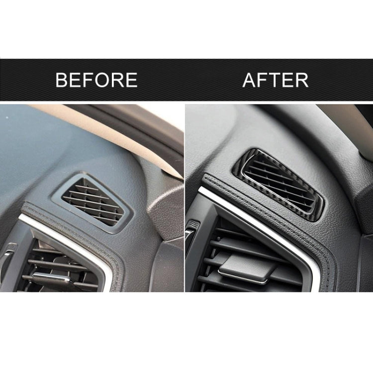 Dashboard instrument air vent before-and-after with carbon fiber trim sticker installed.