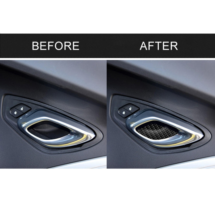 Before-and-after view of carbon-fiber style door inner handle wrist panel sticker