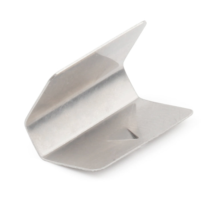 Silver metal windshield clip with angled base and locking notch