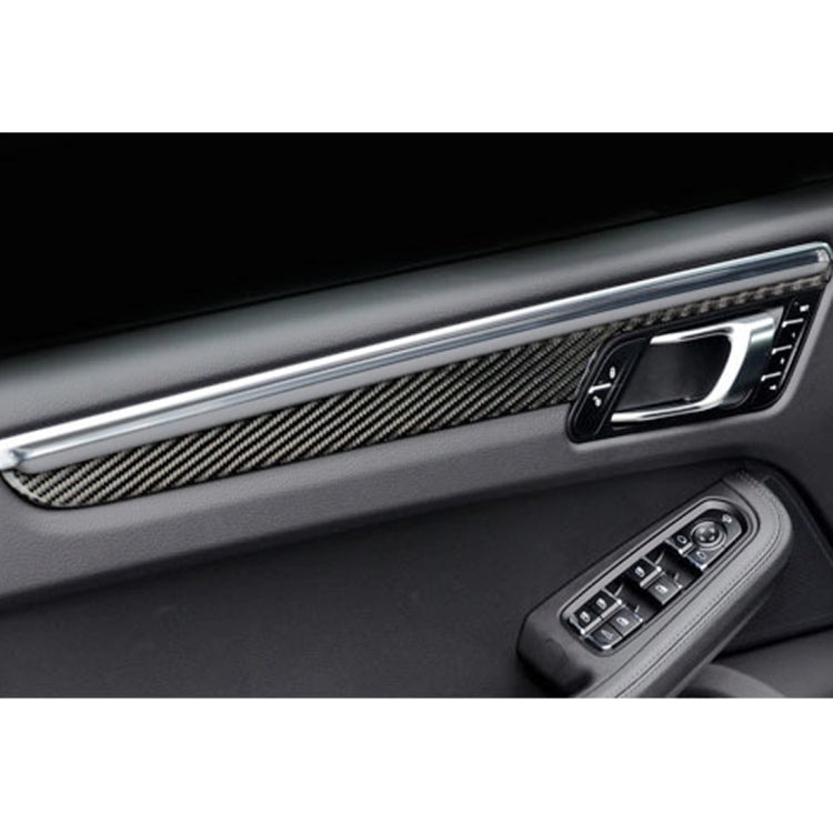 Carbon fiber door panel trim sticker strip with black weave beside window controls