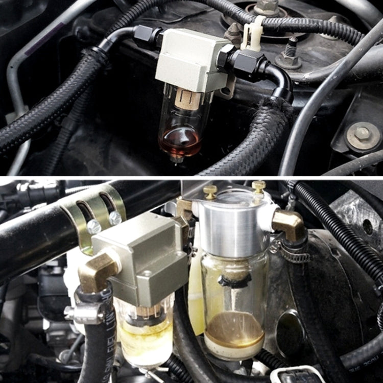 Engine bay oil catch separator with clear reservoir can and hose connections