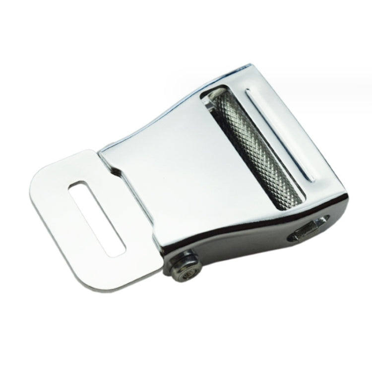 Trapezoid aircraft seat belt buckle with slotted metal window and mounting base