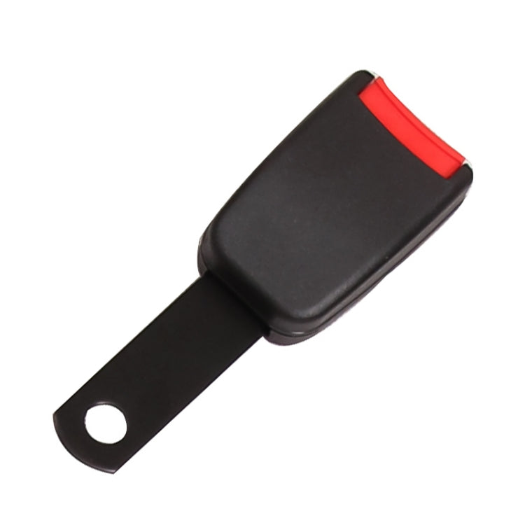 Two-point seat belt buckle end with black strap and red release cover