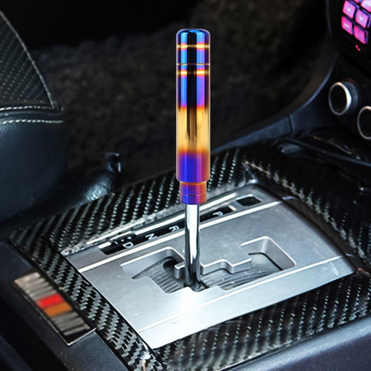 Universal flame-style gear shift knob with iridescent cylinder and silver shifter lever