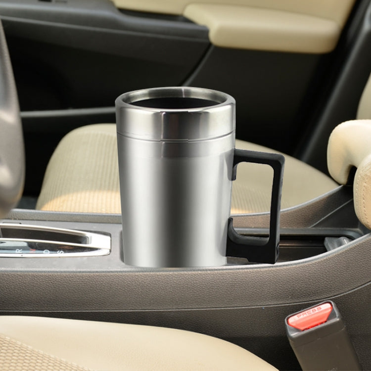 Stainless steel heated car mug with side handle in car cup holder