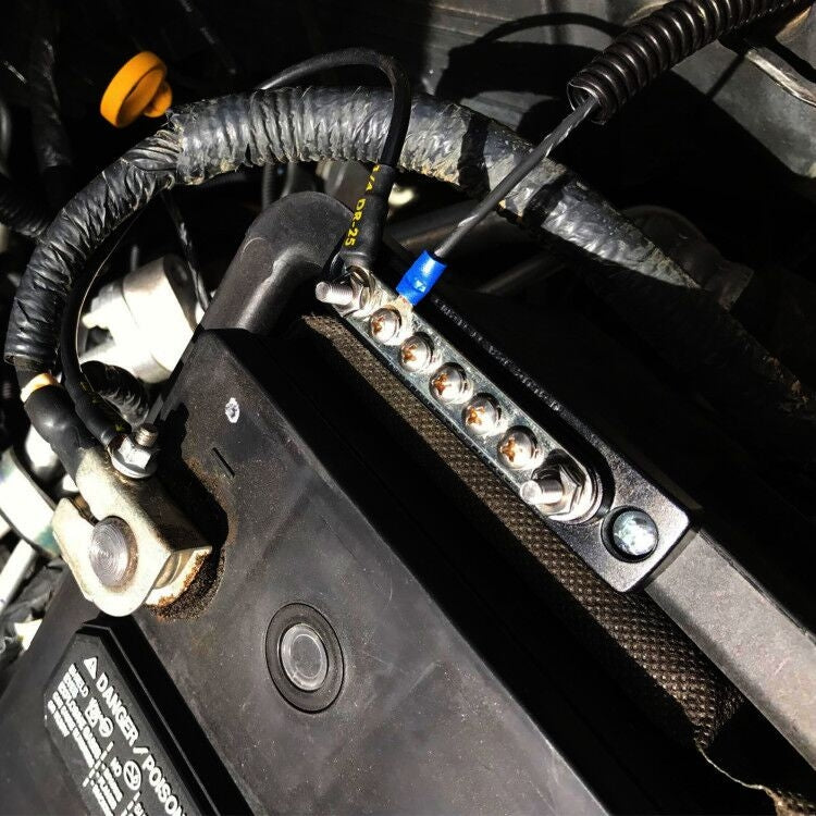 Power distribution bus bar installed in vehicle with 5 terminals and connected wiring