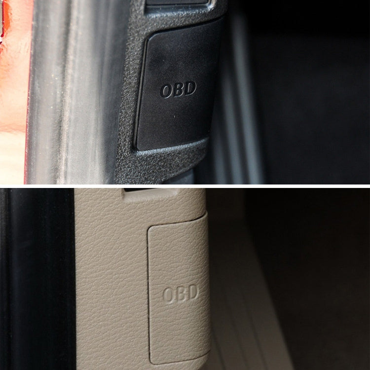 Black and beige OBD diagnostic plug covers with embossed OBD lettering