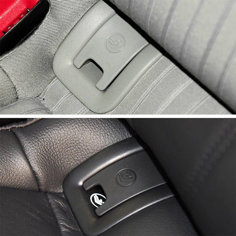 Car rear child seat ISOFIX cover plate, light gray and black installed on seats