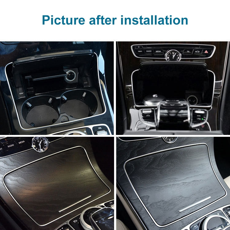 Chrome cup holder trim frame installed in car center console, rectangular bezel