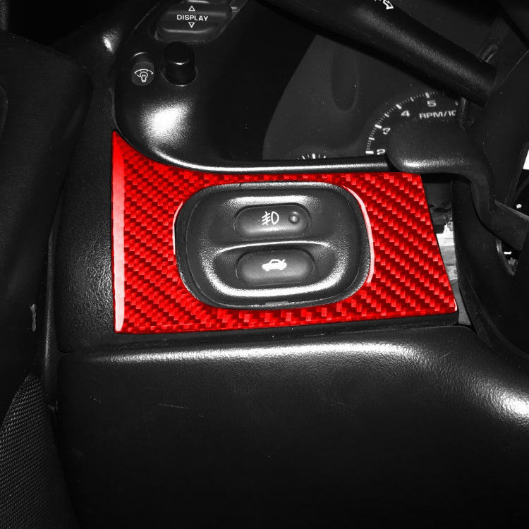Red carbon fiber headlight key panel sticker with oval switch pad detail