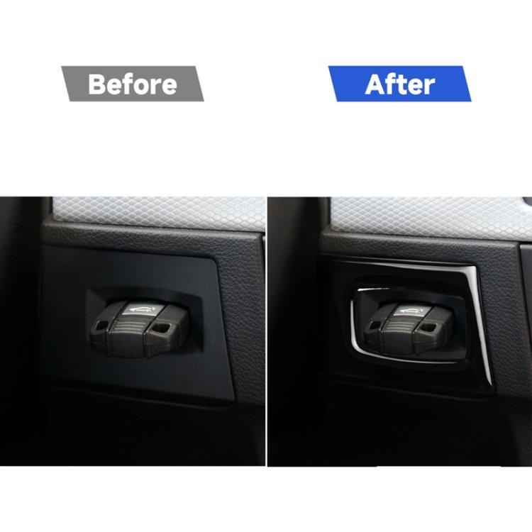 Before-and-after view of ignition keyhole area, showing black decorative trim installed
