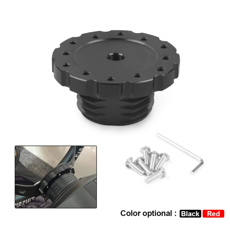 Black steering wheel connection adapter with included screws and hex wrench