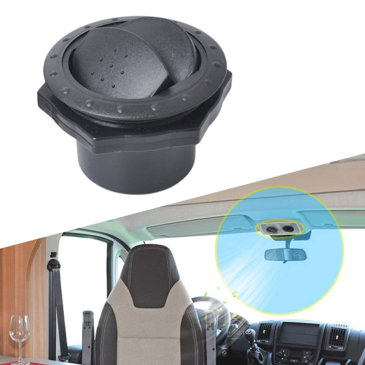 Round AC air outlet vent, black plastic cover for RV or bus interiors