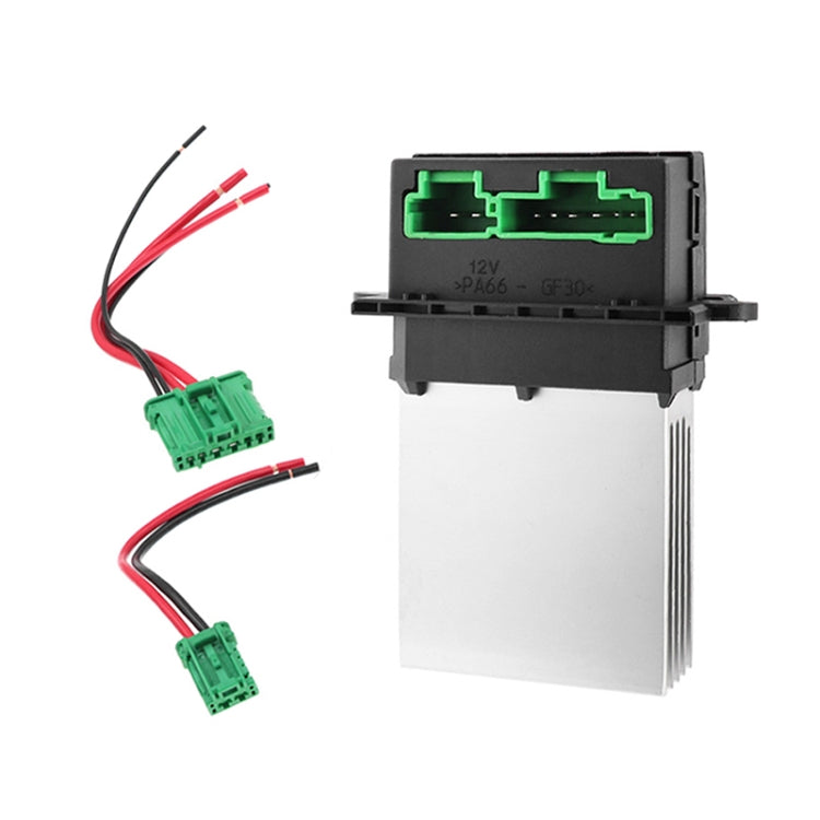 Car heater blower fan resistor connector with red/black wires and green plug connectors