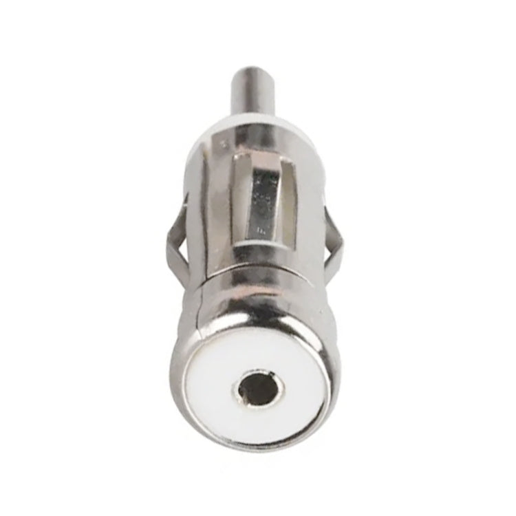 DIN antenna mast male adapter plug, front view chrome housing