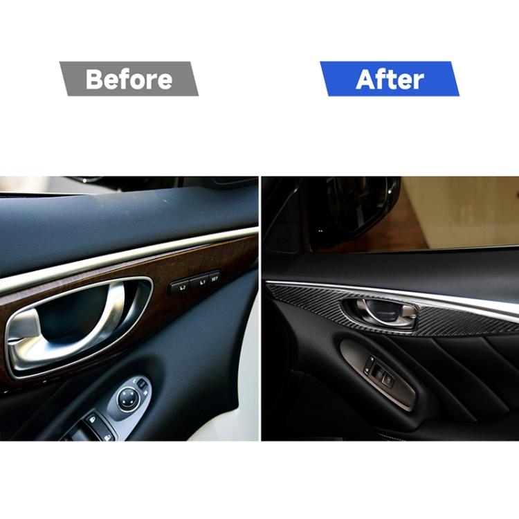 Before and after: carbon fiber door inner handle panel trim on car door