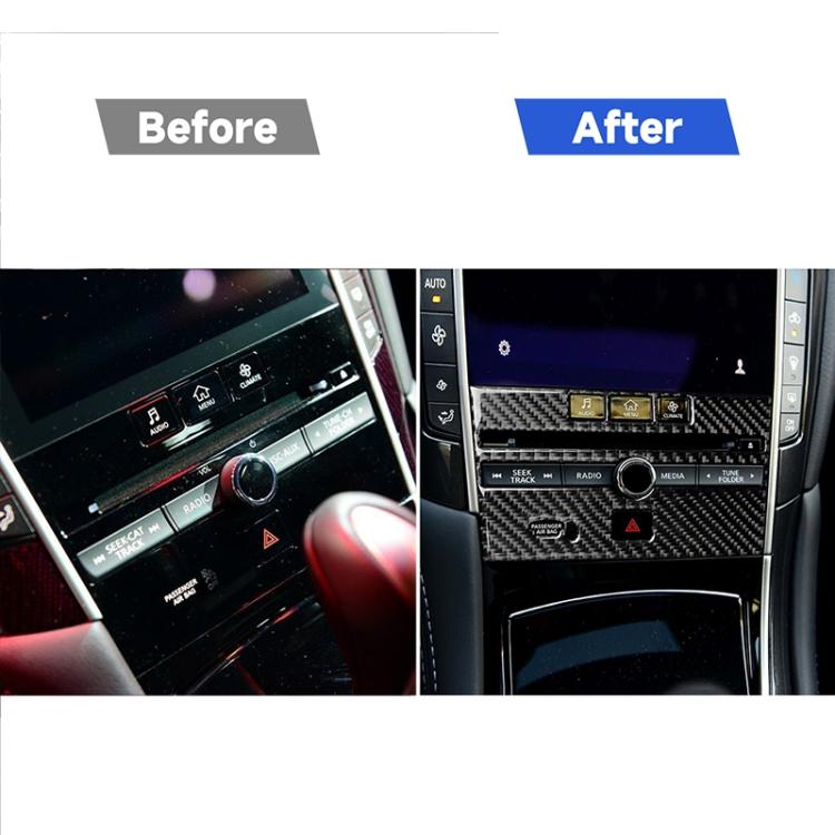 Comparison of car console: before and after carbon fiber CD panel sticker application