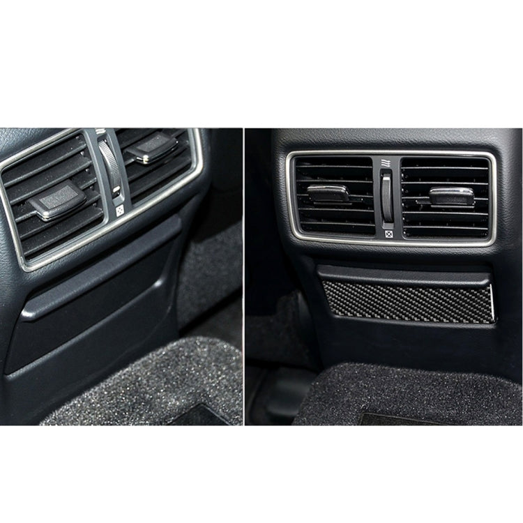 Carbon fiber rear ashtray panel sticker installed on car console, before/after split view