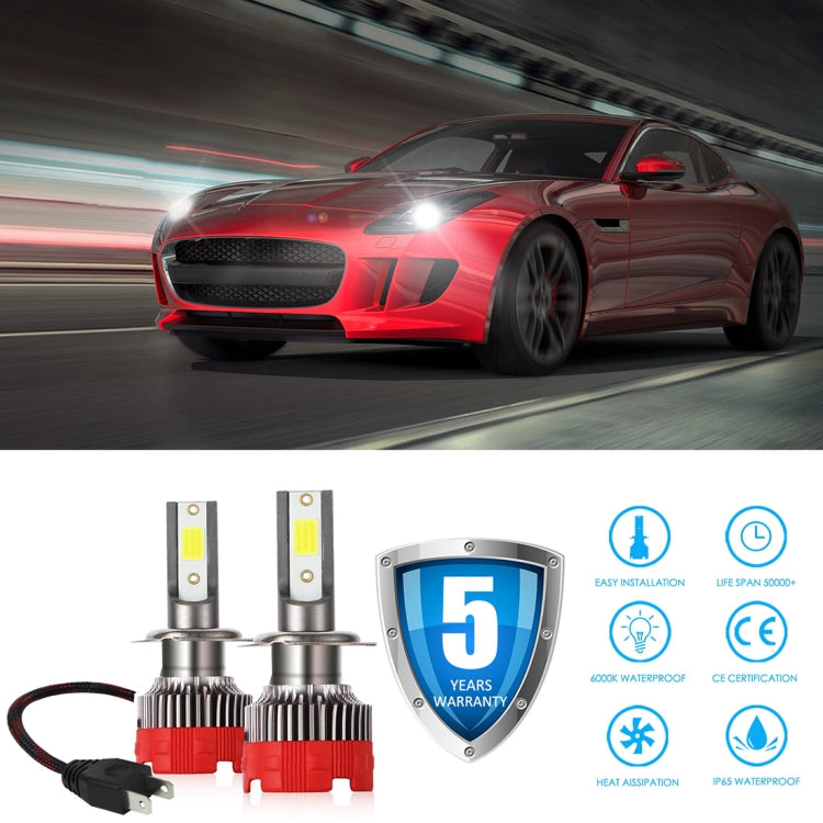 Pair of EV18-H7 LED car headlight bulbs with red heatsinks and wiring harness