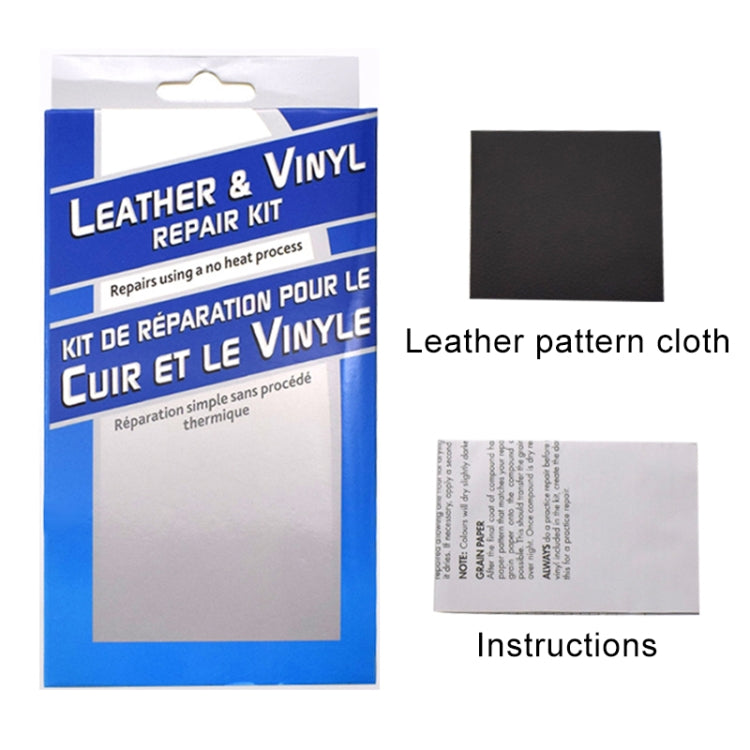 Leather and vinyl repair kit package with leather pattern cloth and instructions