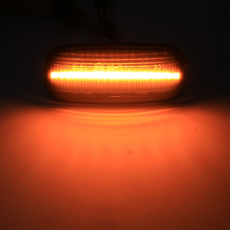 Amber LED side marker light glowing with bright linear LED pattern