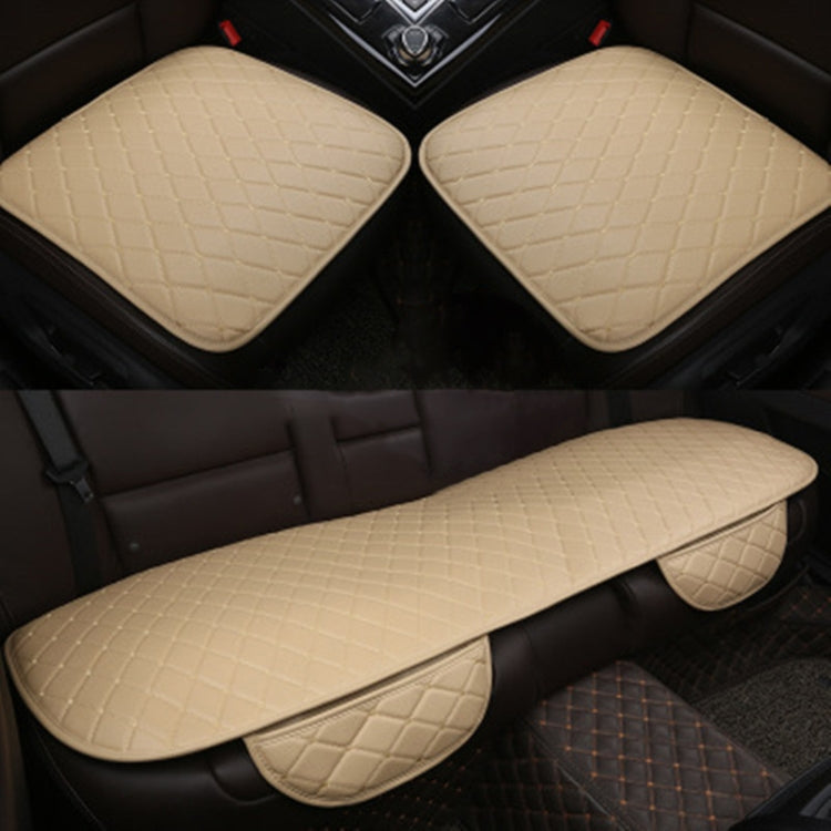 Universal car seat cushion cover set, quilted beige with anti-slip backing