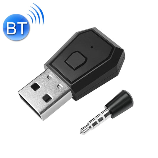 Bluetooth USB adapter dongle with black housing and 3.5mm audio plug