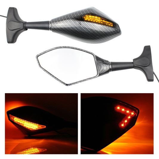 Motorcycle Modified Rear View Mirror Set with Light for Kawasaki, MB-MR021-BK, Carbon Fiber Black