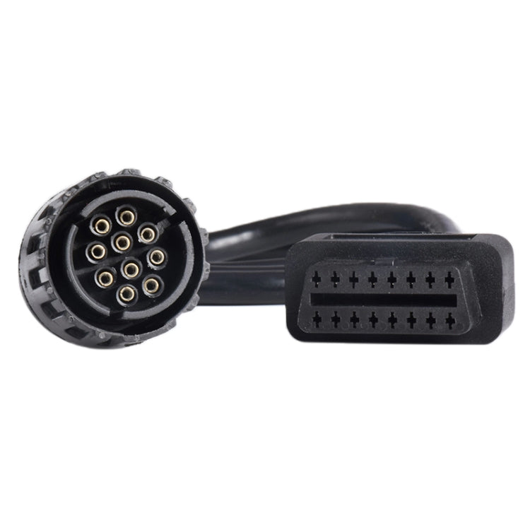 BMW diagnostic cable, round 10-pin socket and 16-pin OBD plug end view